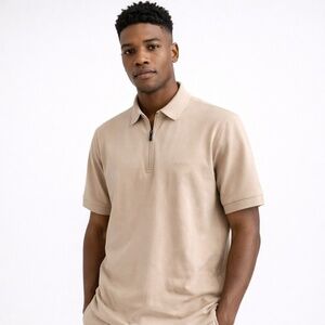 Hugo Boss Regular Fit Quarter-Zip Polo Shirt Beige HeiQ Mint Four-Way Stretch L